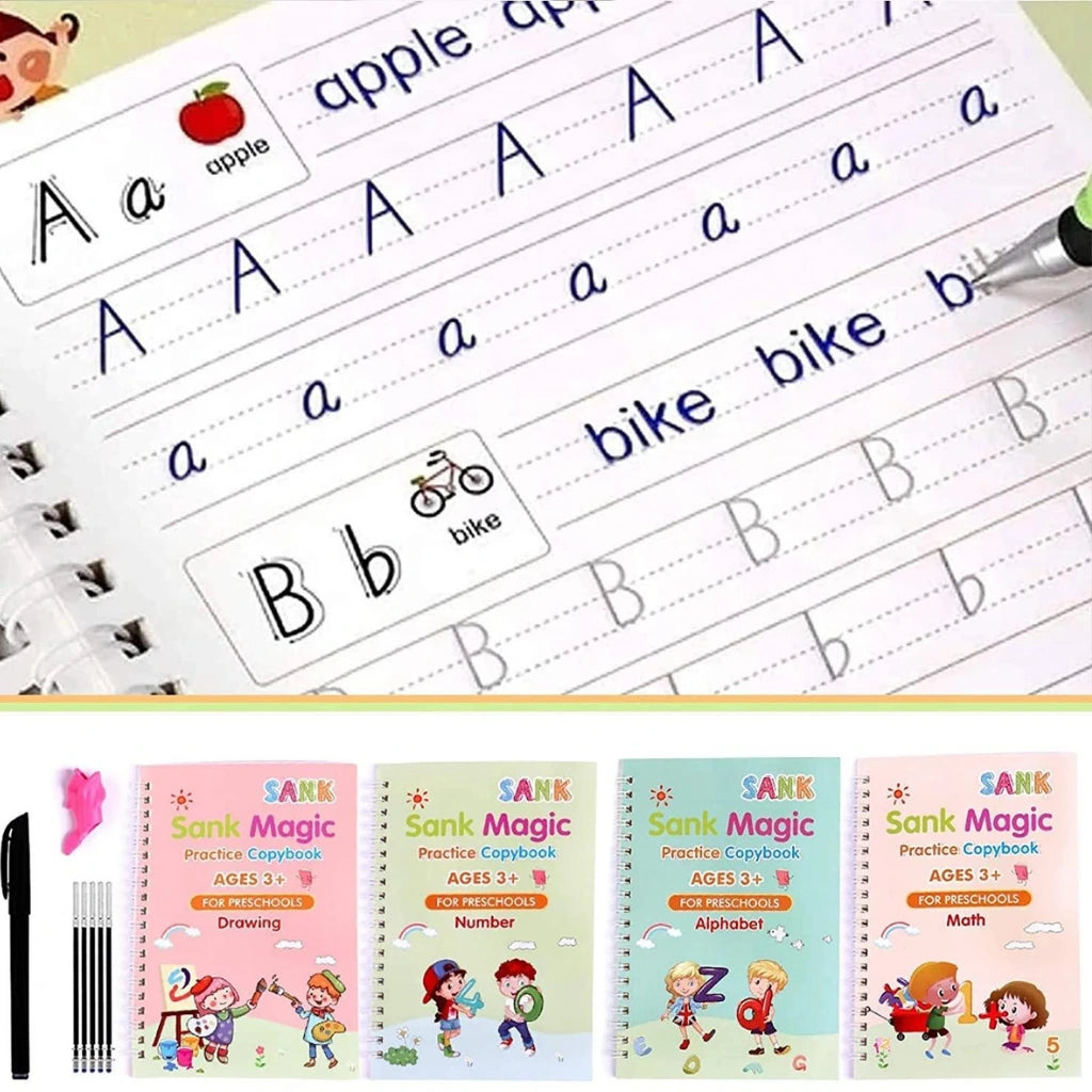 Premium Magic Ink Handwriting 4 Reusable Books for Kids